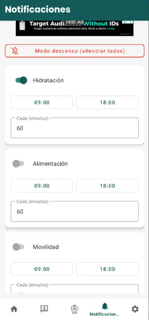 BreakBuddy: interruptores, horarios y frecuencias de recordatorios