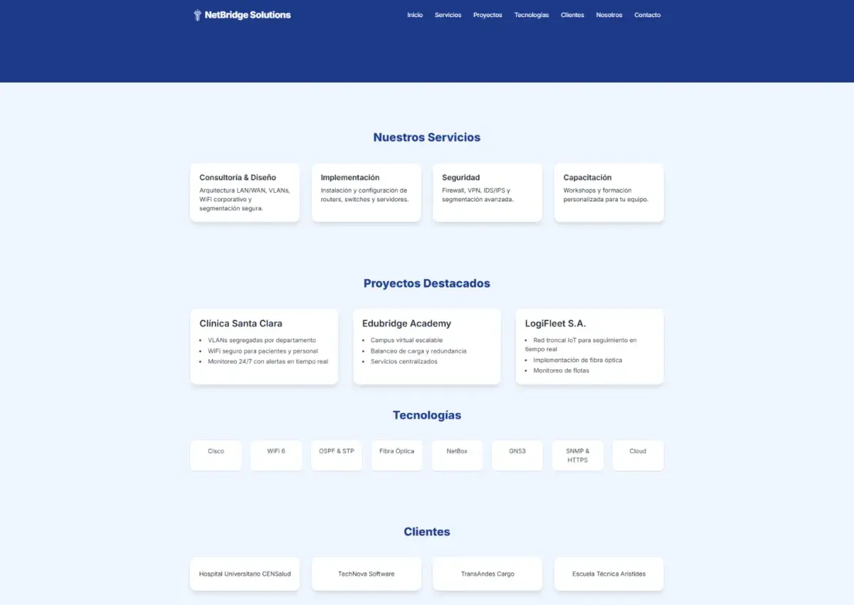 Services, example projects and technologies with demonstration content.
