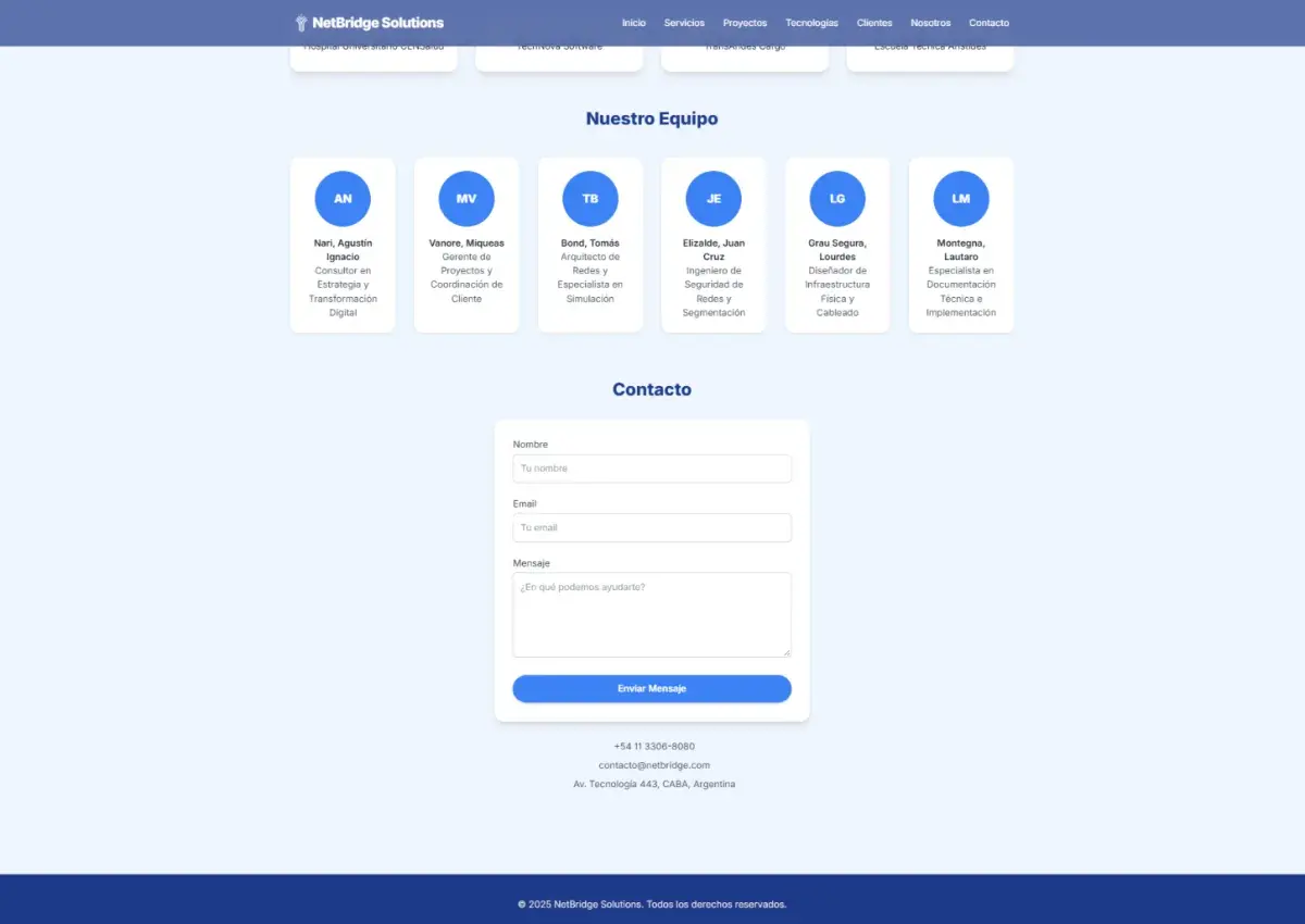 Fictional team and demonstration contact form, without a submission service.